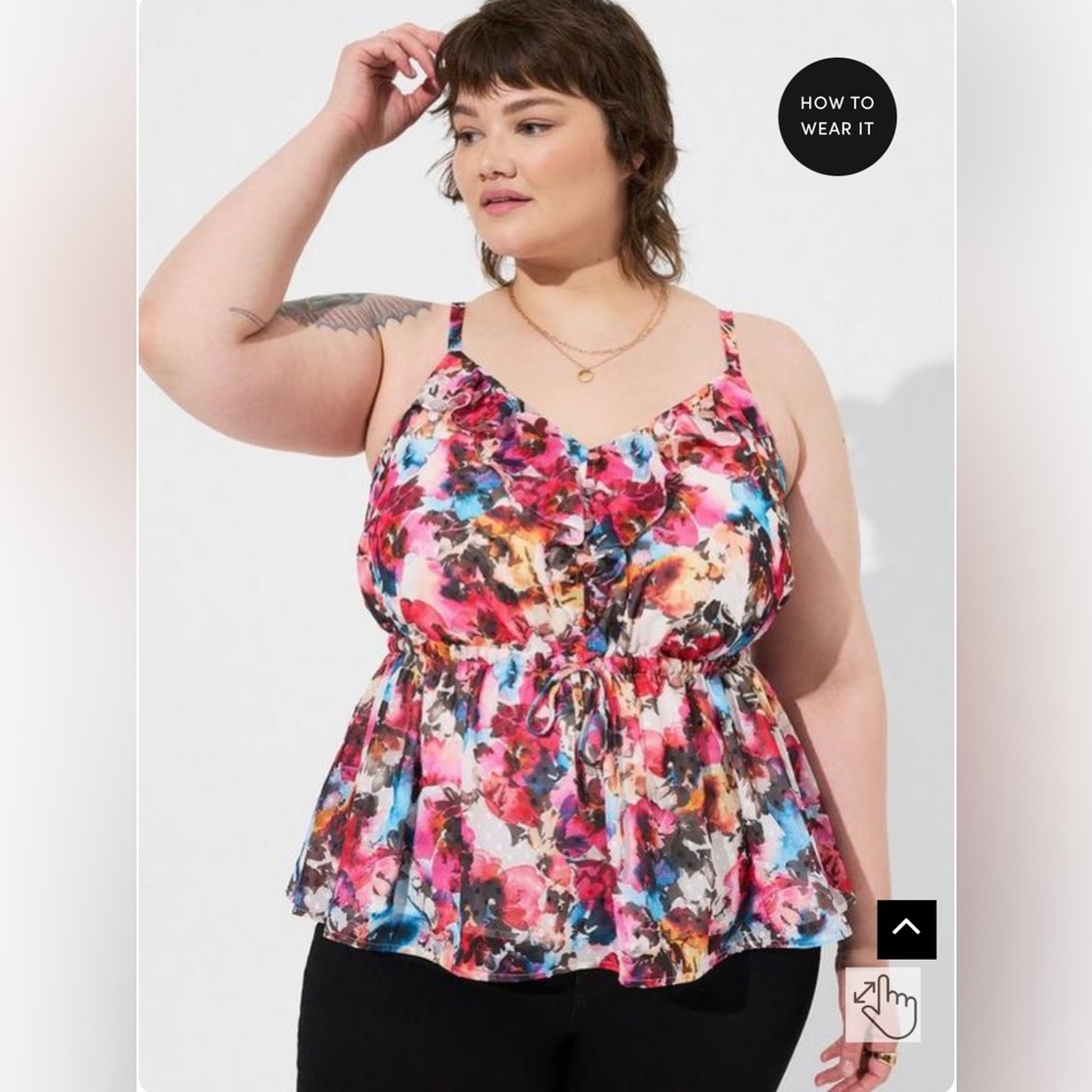 Torrid Chiffon Clip Dot Ruffle Tie Waist Tank NWT
